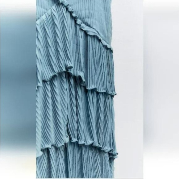 ZARA Ruffle Dress Light Blue Medium - Picture 8 of 10